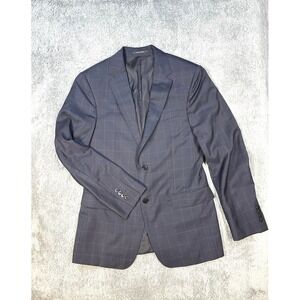Z Zegna Turati Mens 8- 48R Wool blazer sport coat navy blue‎ check Two Button